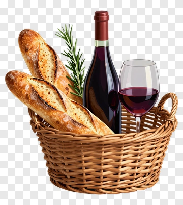 Wine And Bread Basket PNG