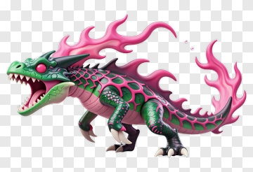 Cartoon Dragon With Pink Flames PNG