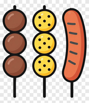Cartoon Skewers Of Meat And Sausages PNG