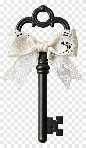 Decorative Black Key With White Lace Bow PNG