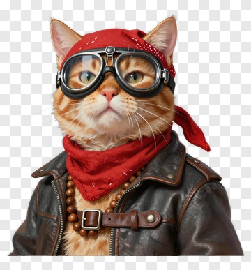 Cool Cat Wearing Aviator Goggles And Leather Jacket PNG