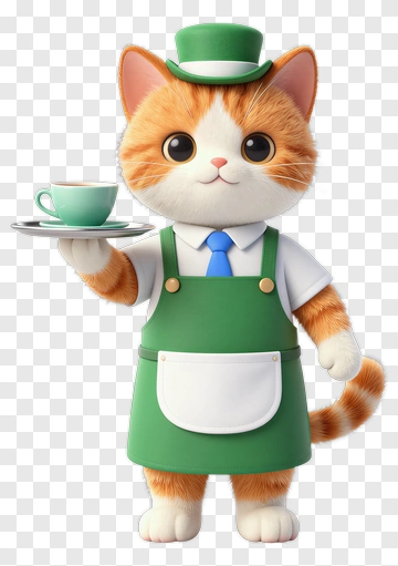 3D Cat Holding A Tray PNG
