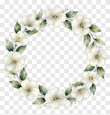 Watercolor Floral Wreath With White Flowers PNG