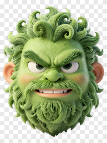 3D Cartoon Character With Green Hair And Beard PNG