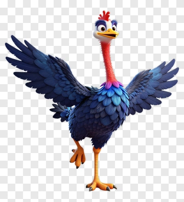 Cartoon Ostrich Standing With Wings Spread PNG