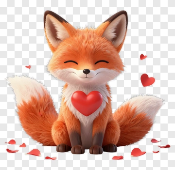 Cartoon Fox Holding A Heart PNG