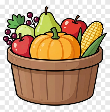 Cartoon Basket Filled With Fruits And Vegetables PNG