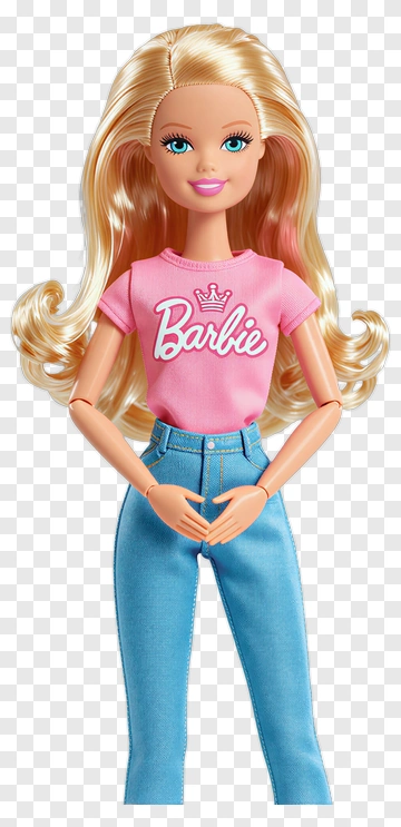 Barbie Doll In Pink Shirt And Blue Jeans PNG
