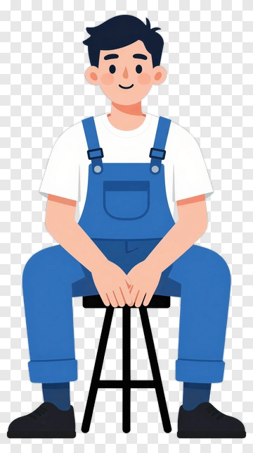 Cartoon Young Man Sitting On A Stool PNG