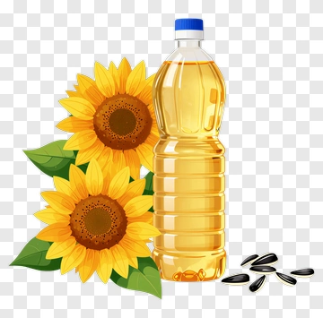 Sunflower Oil Bottle With Sunflowers And Seeds PNG
