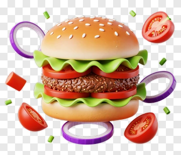 3D Hamburger With Fresh Ingredients PNG
