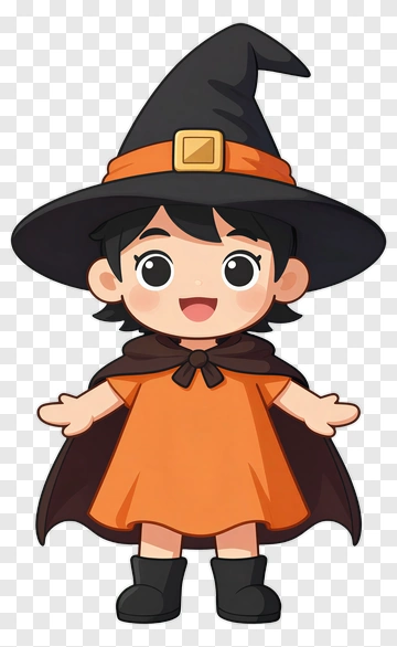 Cartoon Witch In Orange Costume PNG