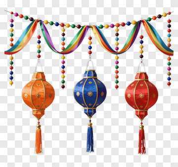 Colorful Lanterns With Decorative Ribbons PNG