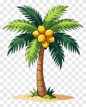 Cartoon Palm Tree With Yellow Fruits PNG