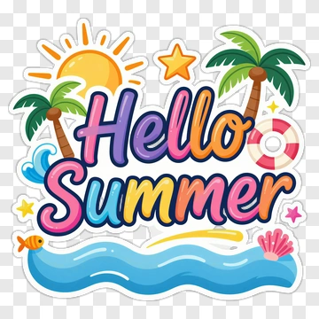 Hello Summer Beach Scene PNG