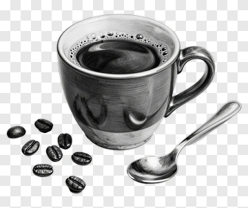Black Coffee Cup With Coffee Beans And Spoon PNG