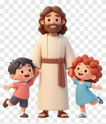Cartoon Jesus With Children Holding Hands PNG