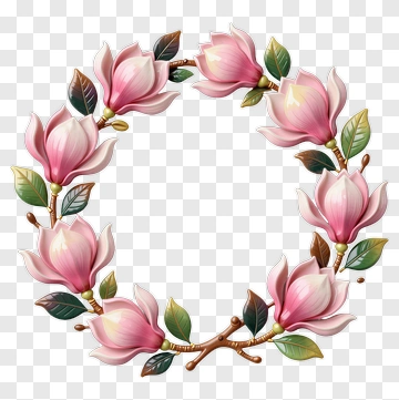 Flower Wreath With Pink Magnolias PNG