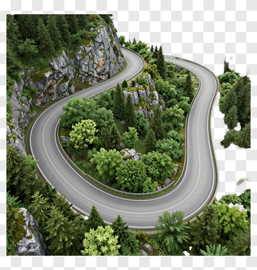 Winding Mountain Road Surrounded By Lush Forest PNG