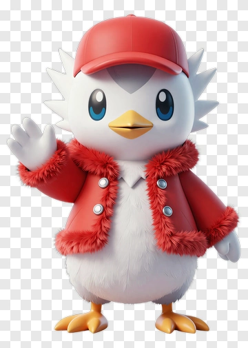 3D Cartoon Bird Character Waving PNG