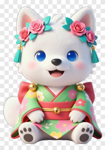 3D Cartoon Dog In Colorful Kimono PNG