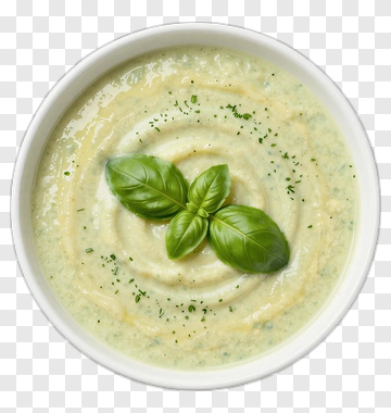 Creamy Soup With Fresh Basil Leaves PNG