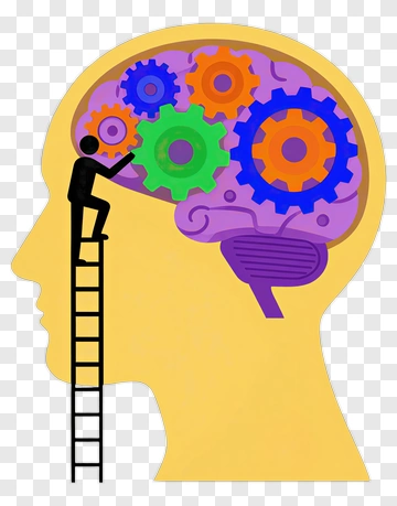 Person Climbing Ladder To Adjust Gears In Brain PNG