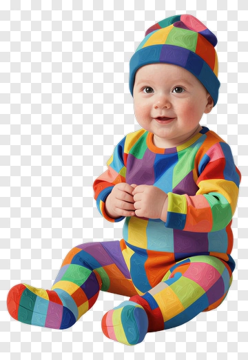 Colorful Baby Sitting In Playful Outfit PNG