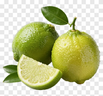 Fresh Green Limes With Slices And Leaves PNG