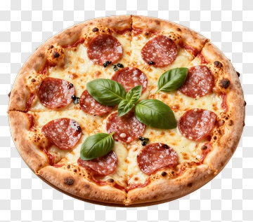 Pepperoni Pizza With Fresh Basil PNG