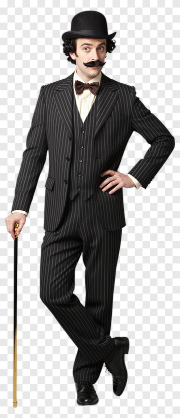 Man In A Pinstripe Suit With A Cane PNG