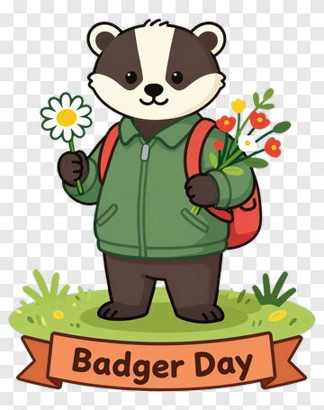 Cartoon Badger Holding Flowers For Badger Day PNG