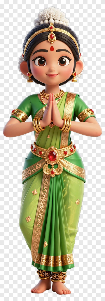 3D Girl In Traditional Indian Attire With Namaste Gesture PNG