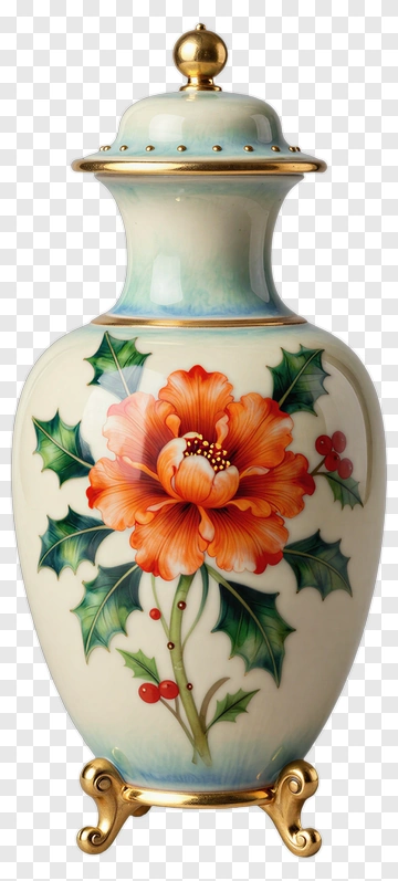 Decorative Vase With Floral Design PNG