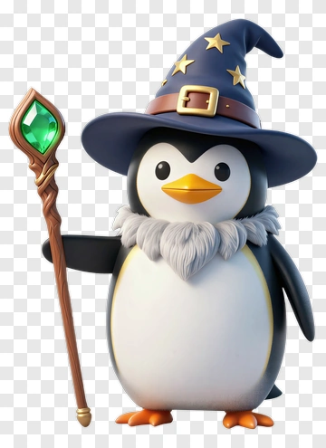 Cartoon Penguin Wizard Holding A Magic Staff PNG