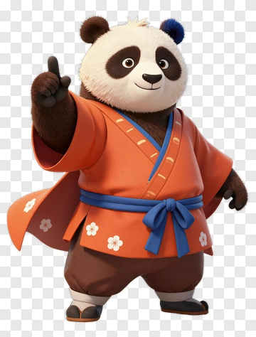 Cartoon Panda Wearing An Orange Kimono PNG
