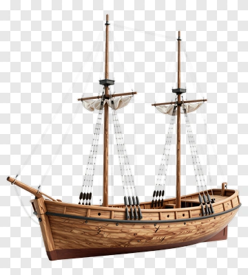 Wooden Ship Model With Two Masts PNG