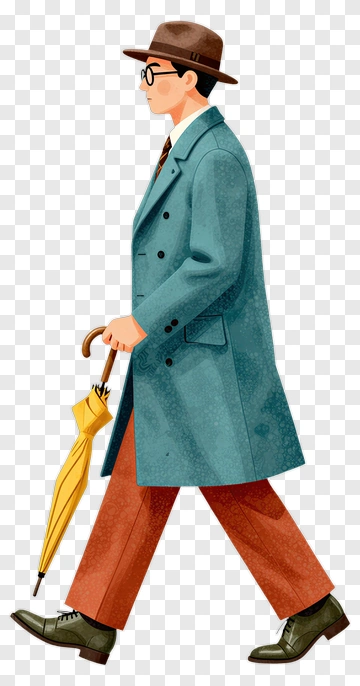 Man Walking With An Umbrella PNG