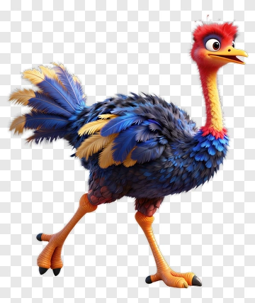 Colorful Cartoon Ostrich Walking PNG