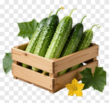 Fresh Cucumbers In A Wooden Crate PNG