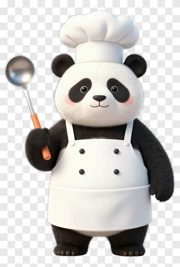 Cartoon Panda Chef Holding A Spoon PNG