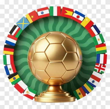Gold Soccer Ball Trophy Surrounded By Flags PNG