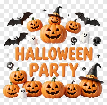 Halloween Party Decorations With Pumpkins And Bats PNG