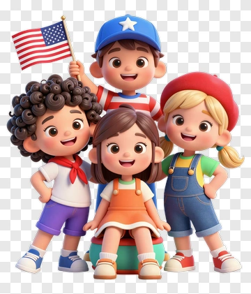 Cartoon Children Group Holding American Flag PNG