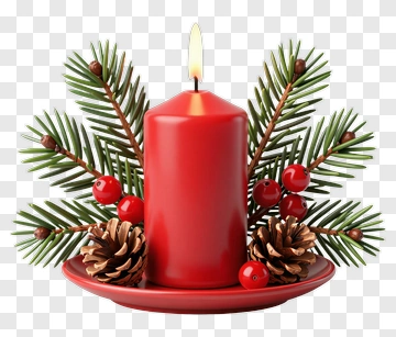 Red Christmas Candle With Pine And Berries PNG