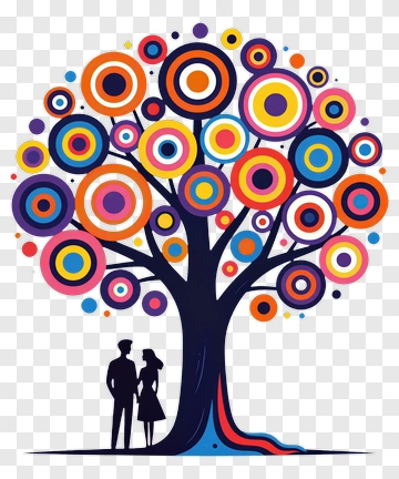 Colorful Tree With Couple Silhouette PNG
