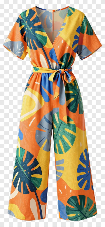 Colorful Jumpsuit With Leaf Pattern PNG