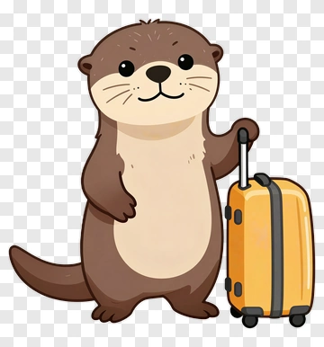 Cartoon Otter With A Yellow Suitcase PNG