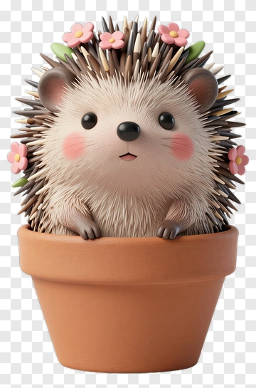 Cute Hedgehog In A Flower Pot PNG