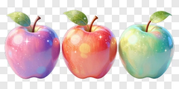 Colorful Apples With Leaves PNG